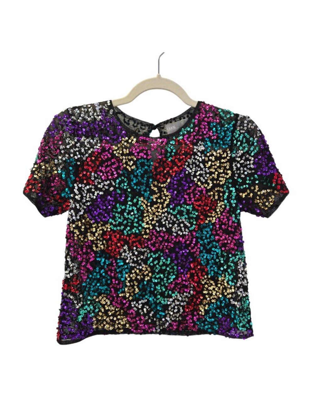 ASOS Mulit-Color Sequin Mesh Short Sleeve Crop Top Size 4